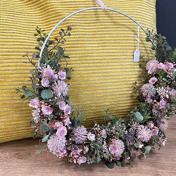 Kranz Seidenblumen silber, rosa, grün | handgefertigt | Mooie Tijd